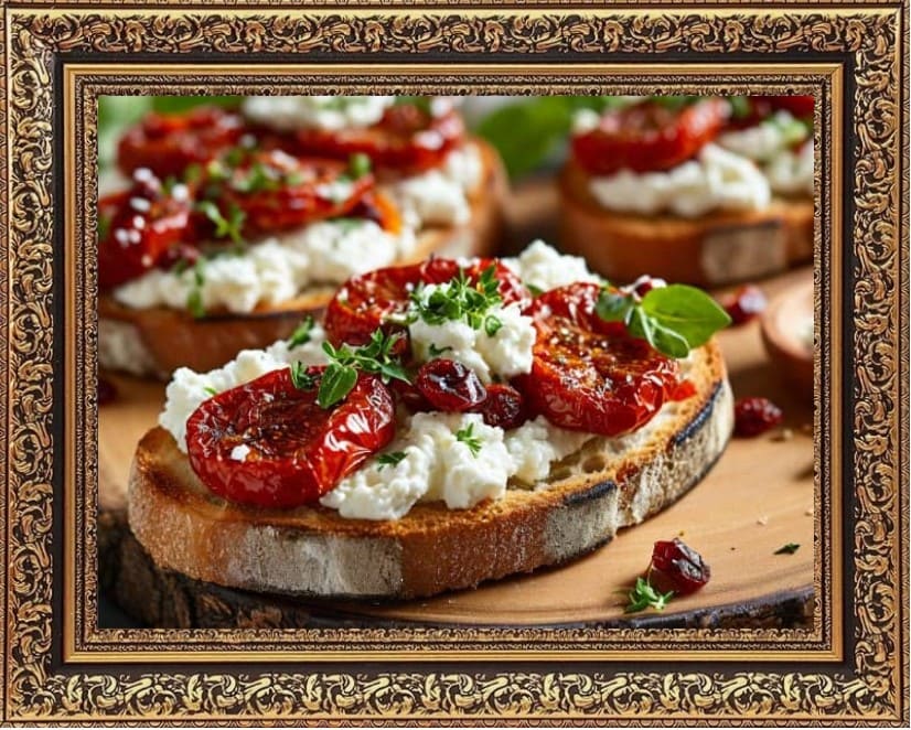 брускетты с вялеными томатами и творожным сыром