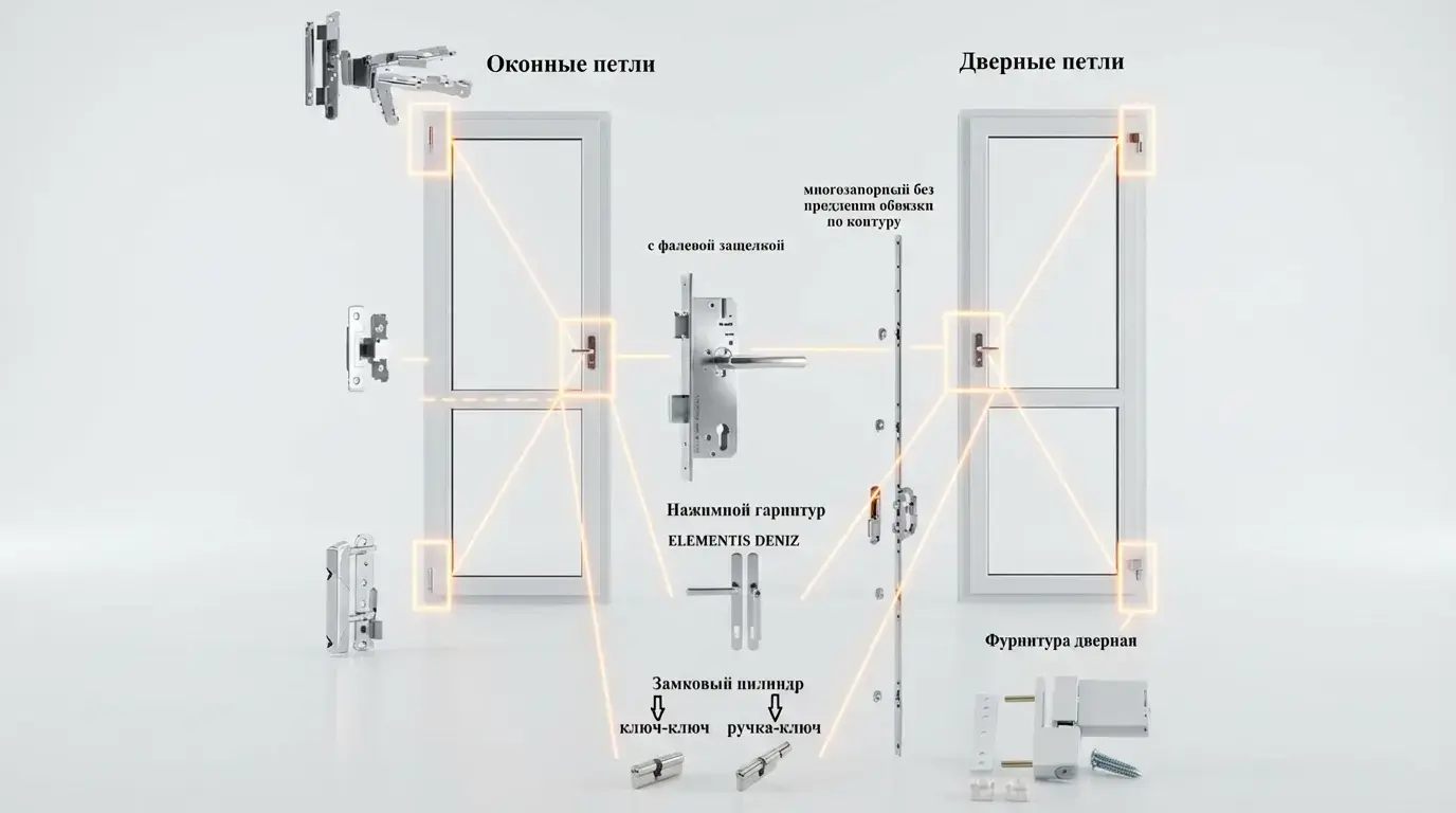Схема фурнитуры дверей ПВХ