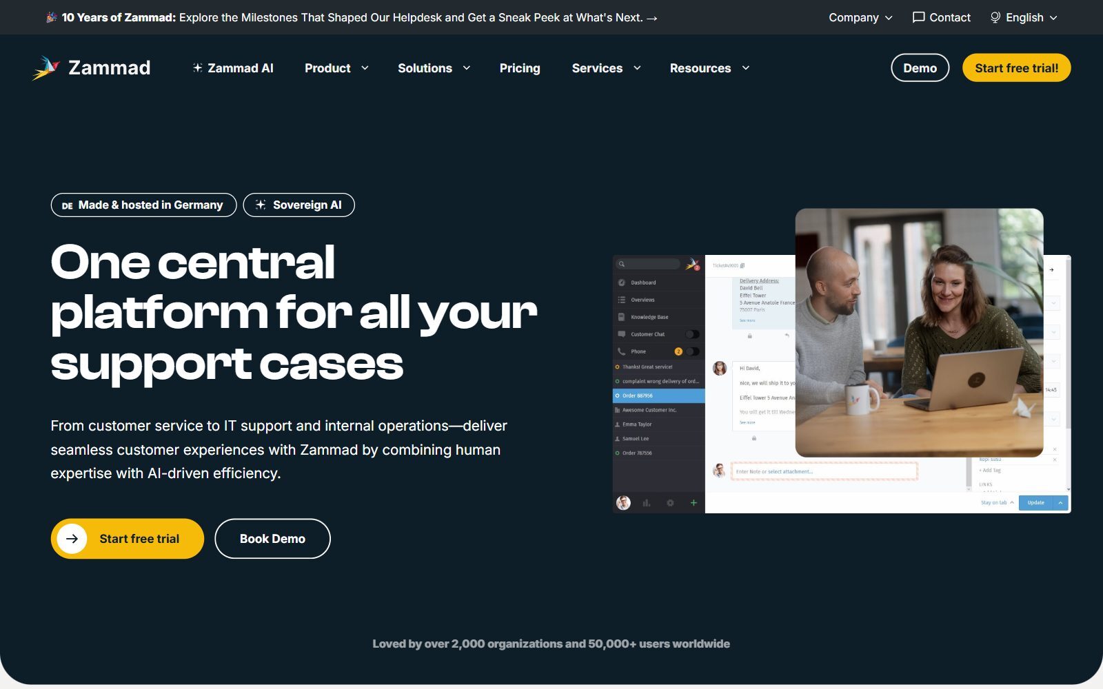 Zammad homepage screenshot (October 2026)