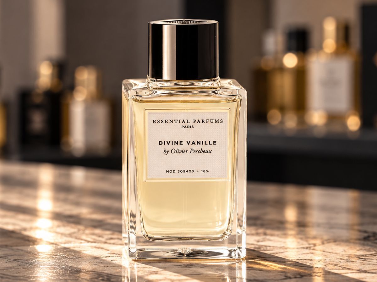 Essential Parfums Divine Vanille - флакон парфюма на стойке магазина