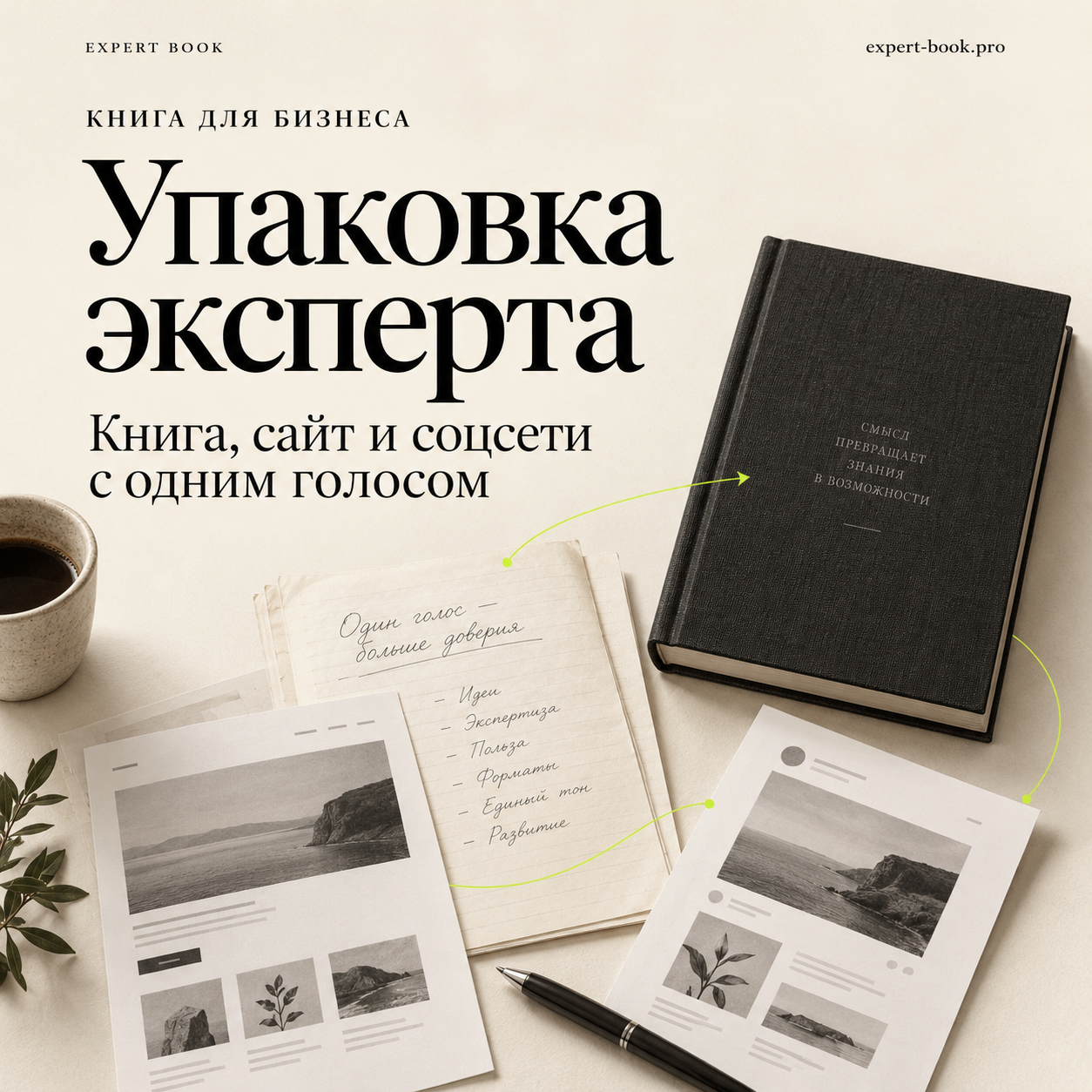 Упаковка эксперта: книга, сайт и соцсети с одним голосом — редакционная иллюстрация