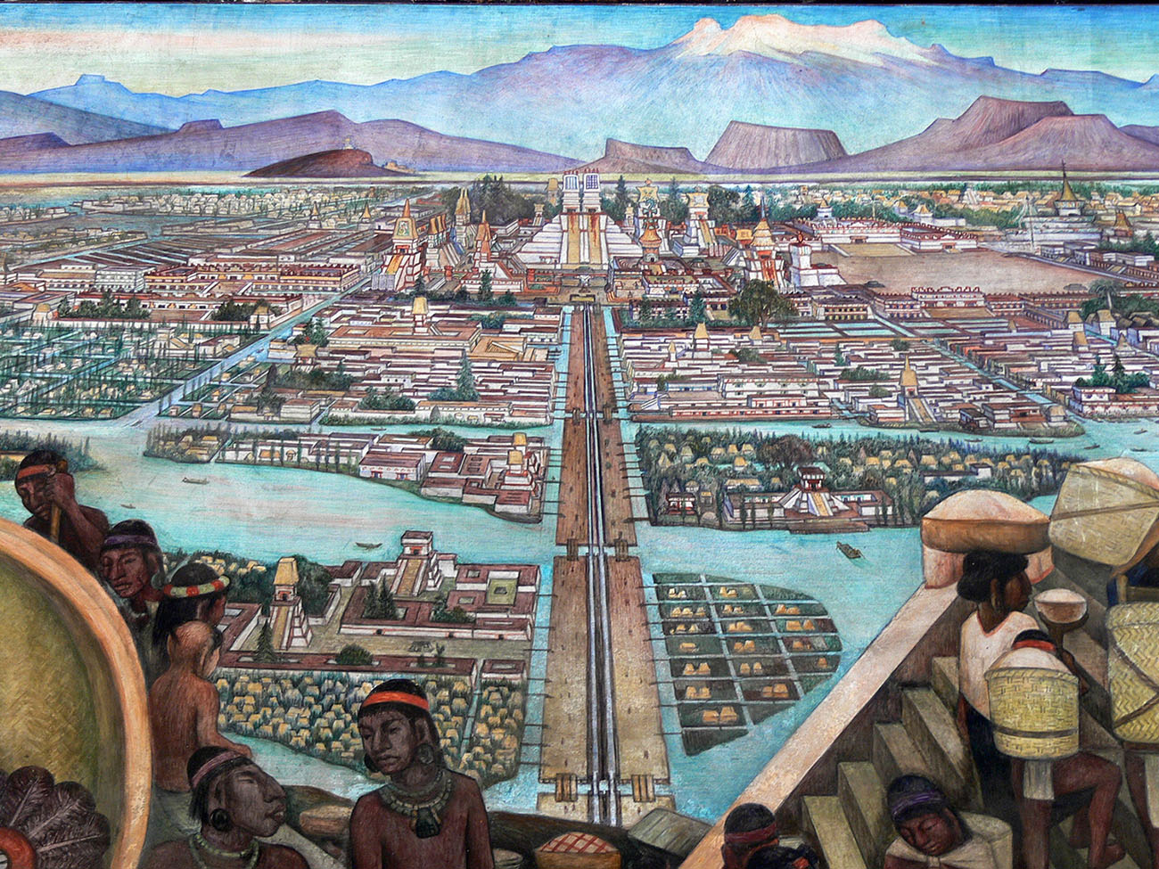 Великий Теночтитлан. Фрагмент фрески. Диего Ривера, 1945. Palacio Nacional de México.