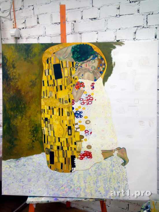 густав климт поцелуй, картина маслом, большие картины, картины купить