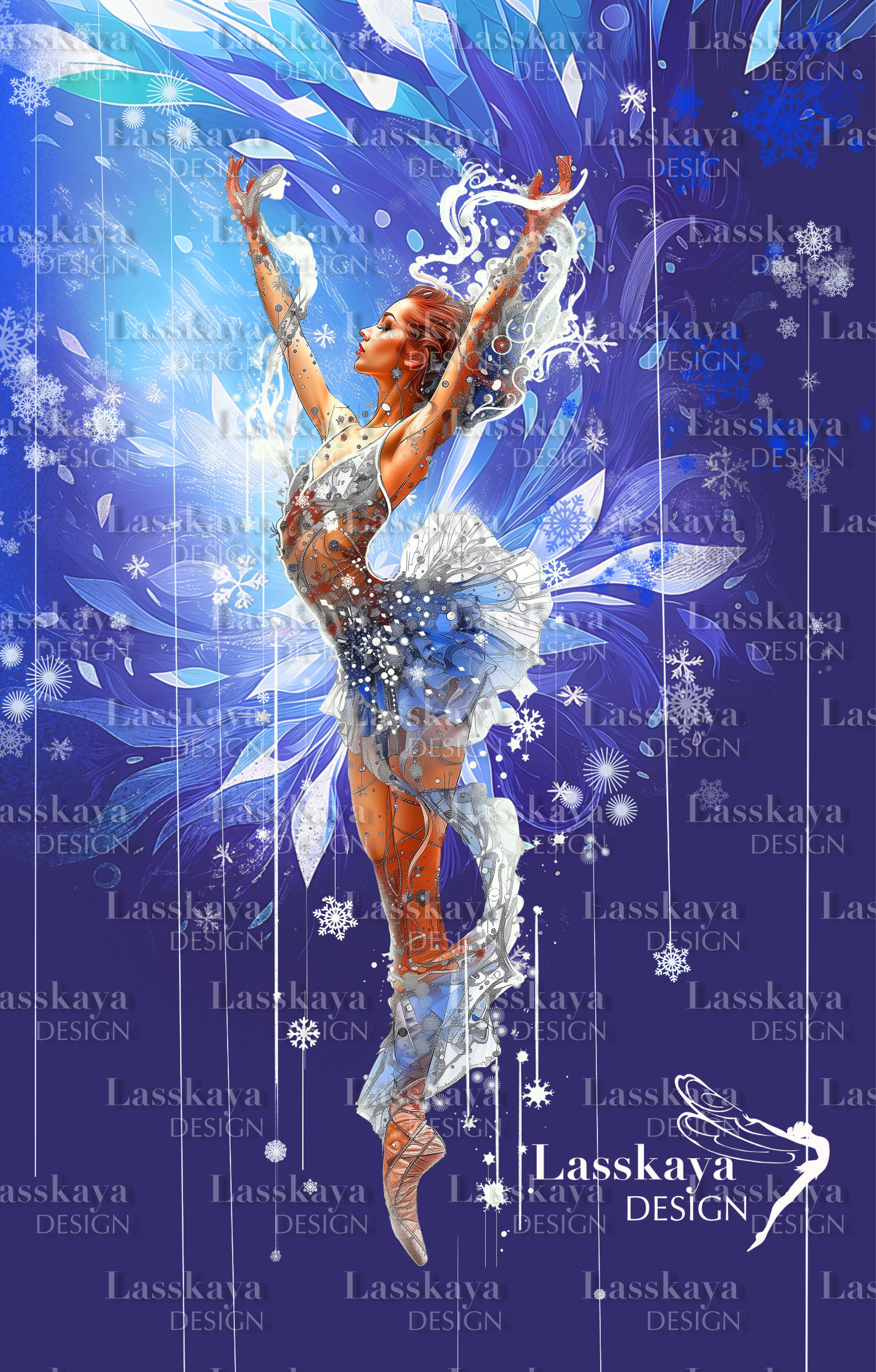 Winter-inspired blue rhythmic gymnastics illustration