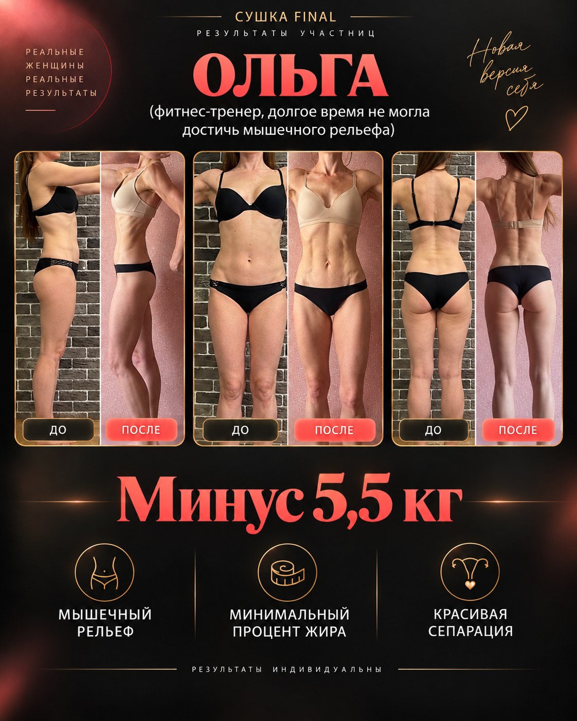 Результат участницы СУШКИ — Ольга · −5,5 кг