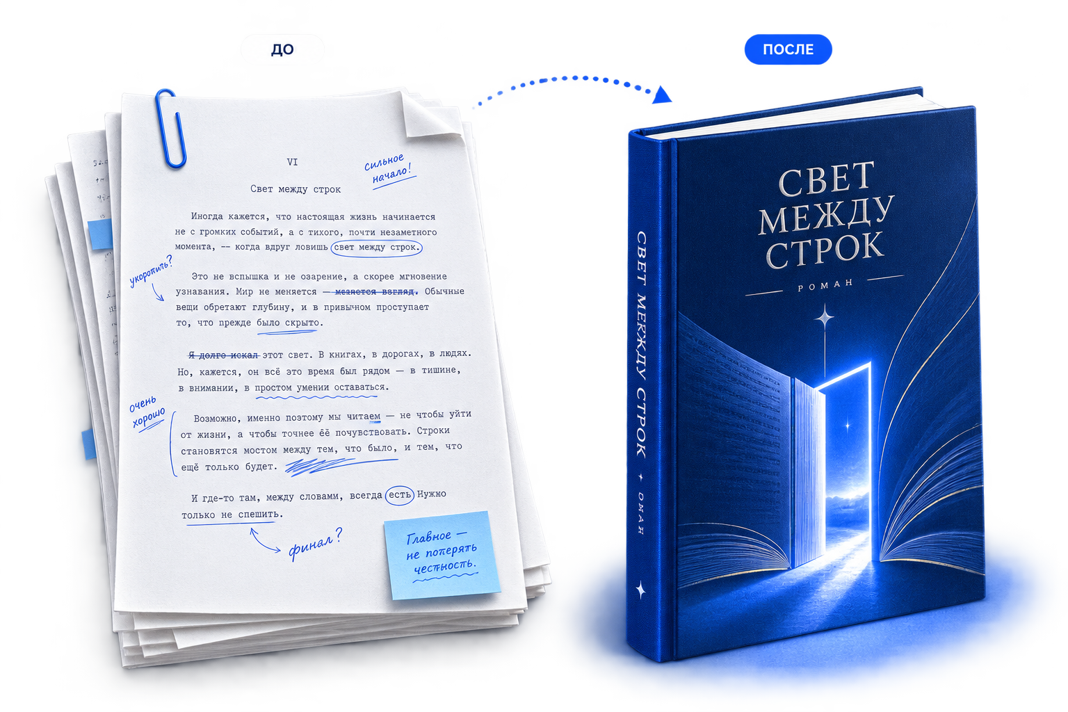 От рукописи с правками к изданной книге «Свет между строк»