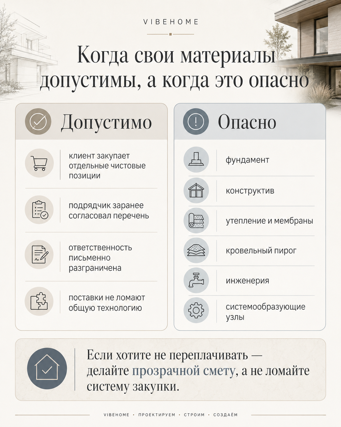 Когда свои материалы допустимы, а когда это опасно для строительства дома