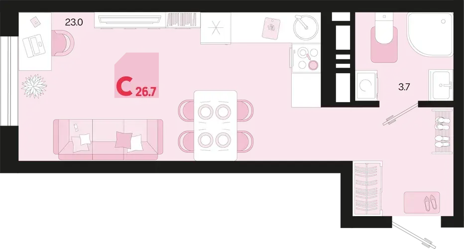 Планировка ЖК Первое место — Однокомнатные: вариант 4