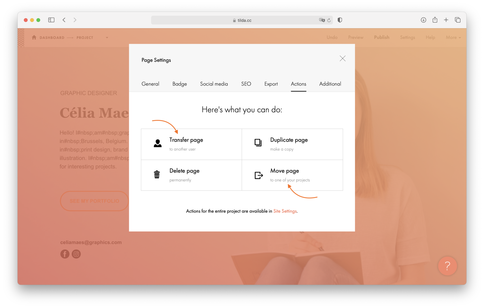 Page Actions │ Tilda Help Center