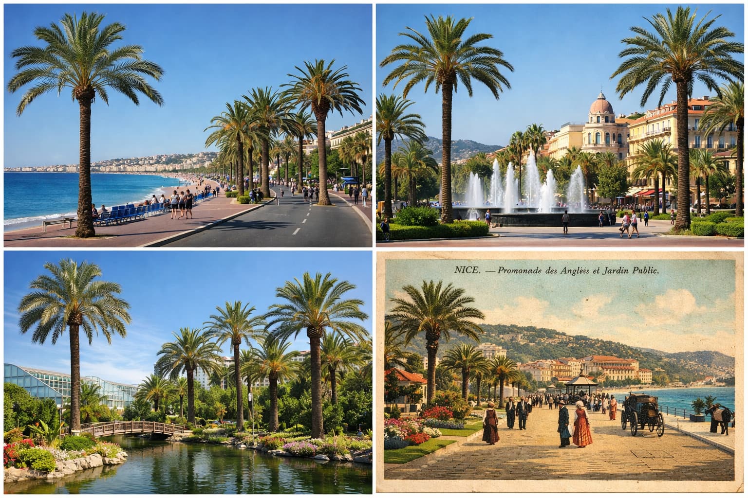 Пальмы вдоль Promenade des Anglais в Ницце на фоне Средиземного моря