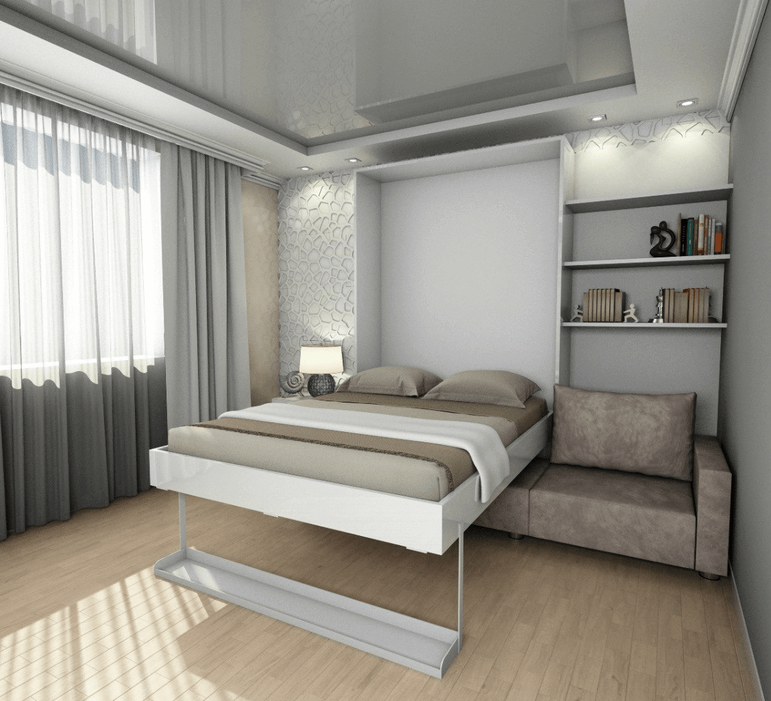 двуспальная кровать в однокомнатной квартире дизайн