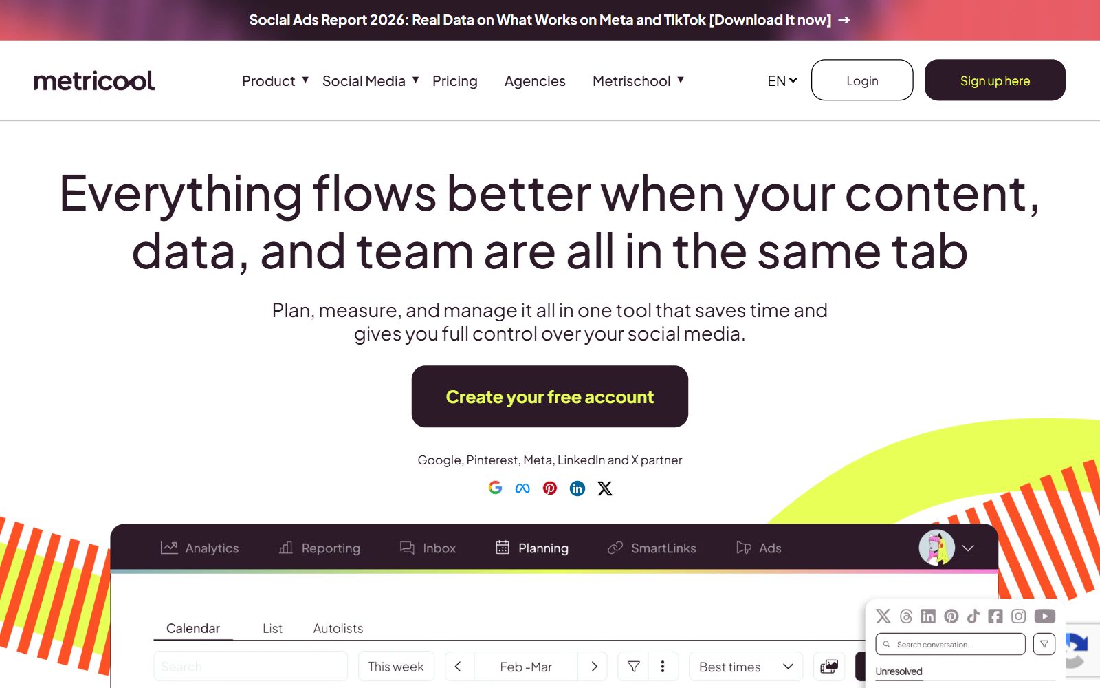 Metricool homepage screenshot (October 2026)
