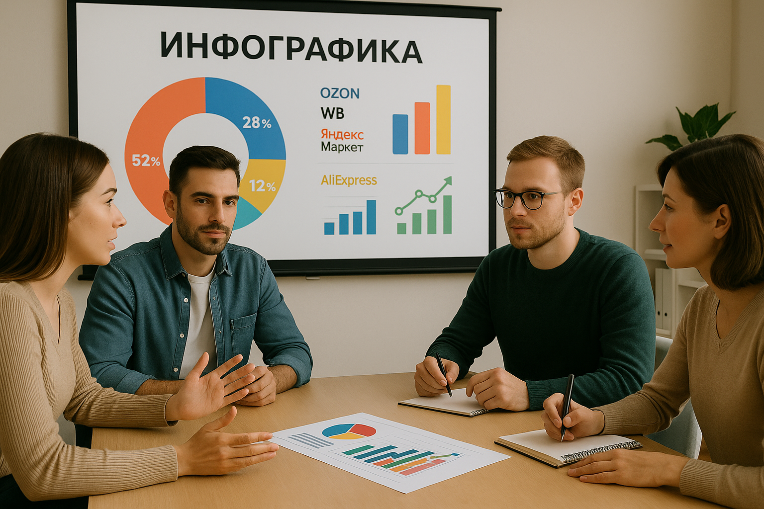 макет инфографики с блоками, диаграммой и иконками