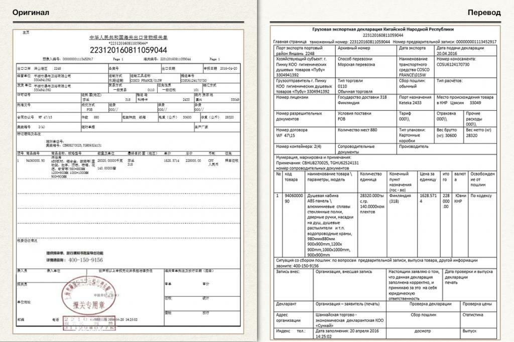 Экспортная декларация китай образец