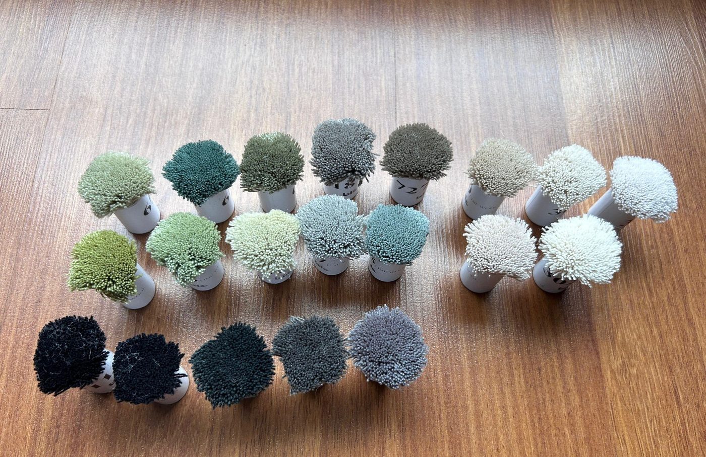 Custom dyed yarn samples ready for production