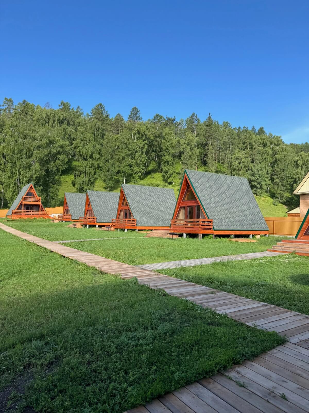 Территория базы отдыха DOLINA с соснами и горами