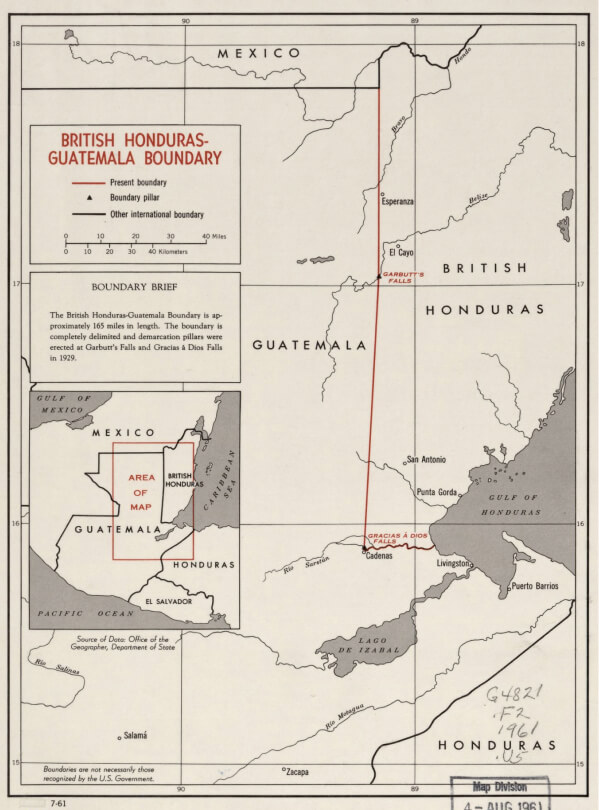1961 CIA map of British Honduras-Guatemala border