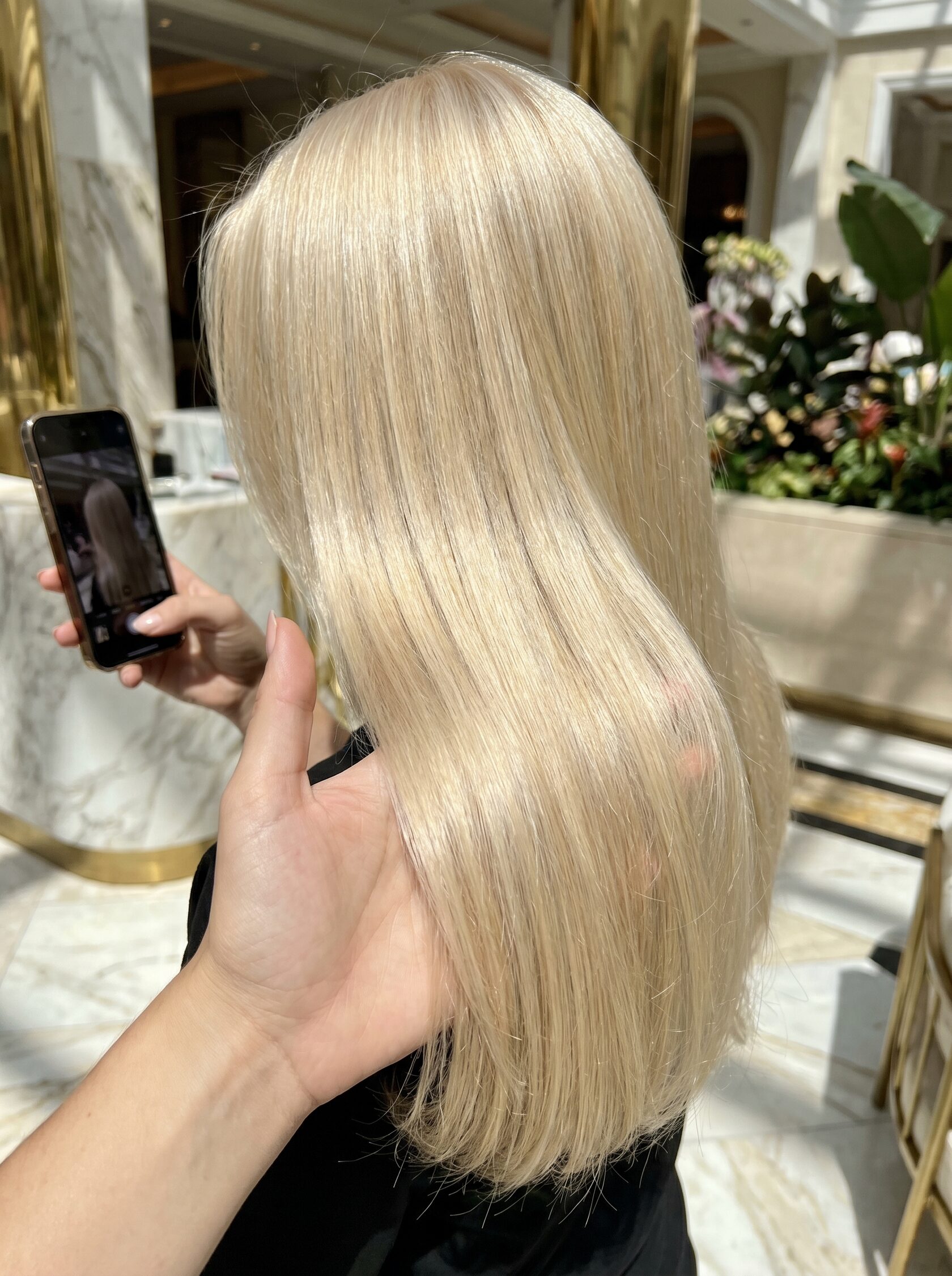 результат окрашивания в теплый блонд до и после