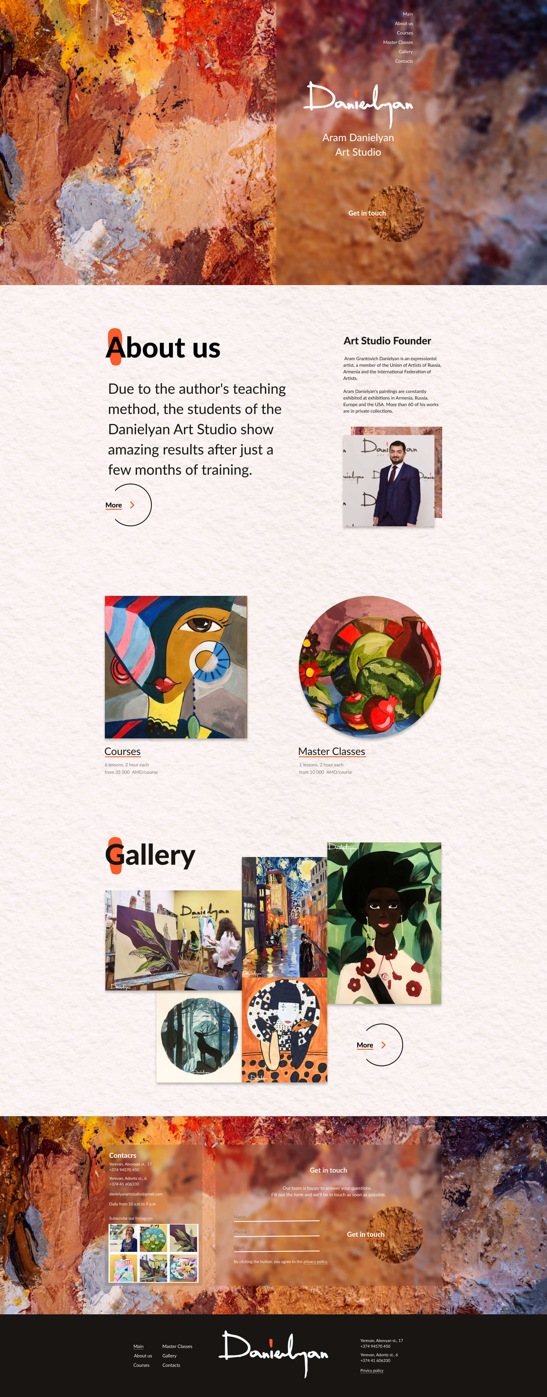 Мокап дизайна сайта арт студии Даниелян в Ереване. Разработка сайта в Тильда и Фигма. Десктопная версия.