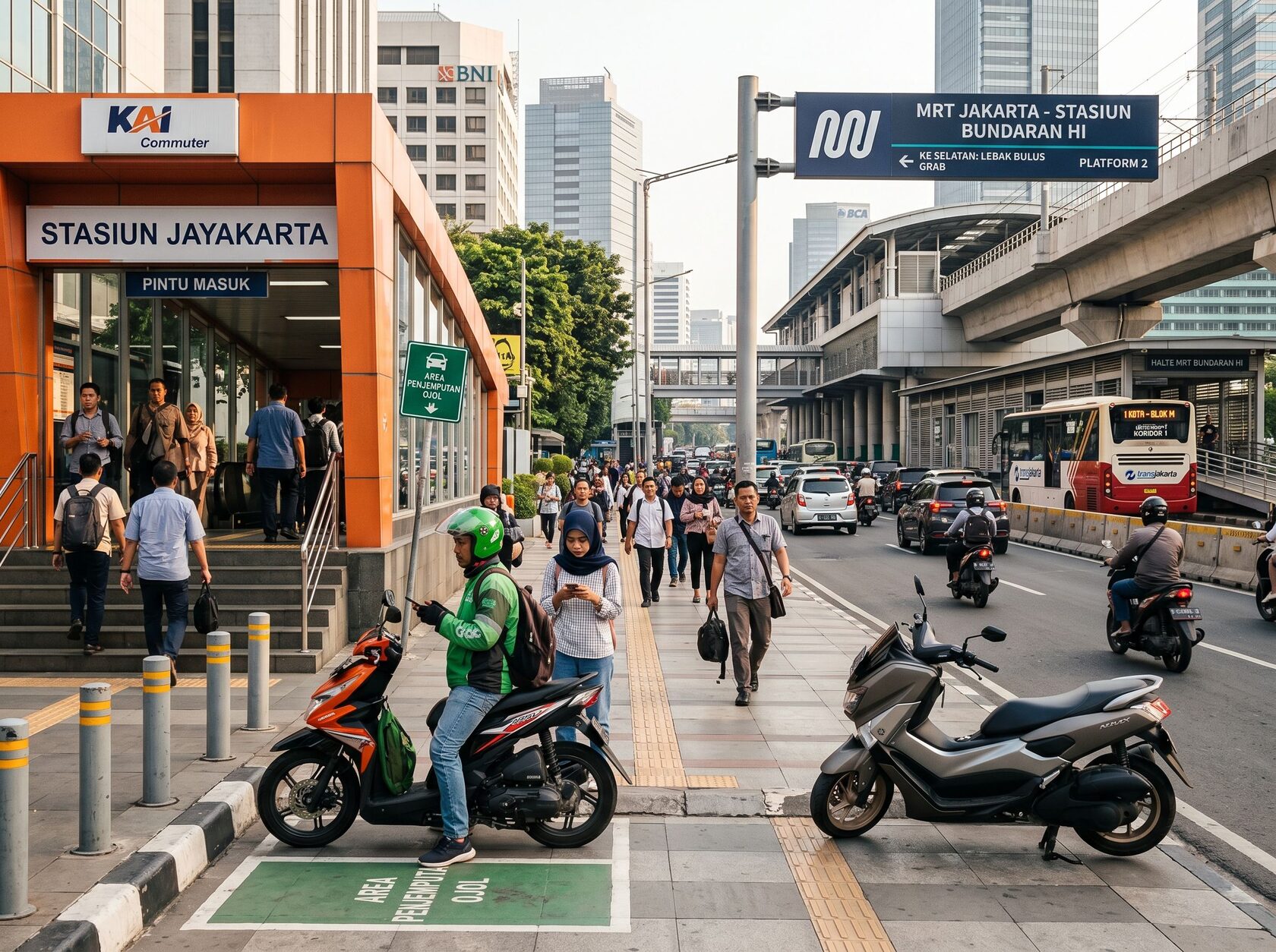 transportasi harian motor ojol KRL MRT dan bus