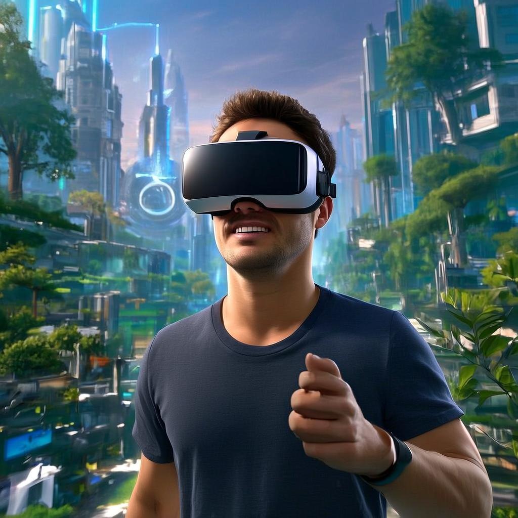 Человек в VR шлеме демонстрирует психологические изменения поведения в виртуальной реальности