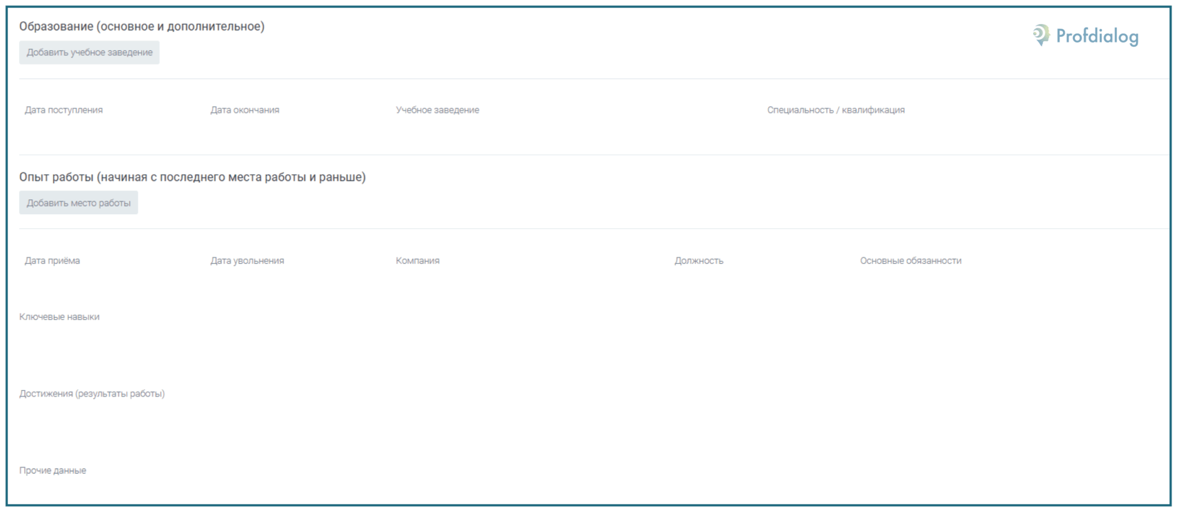 База знаний: Анкета-резюме | Проф-Диалог