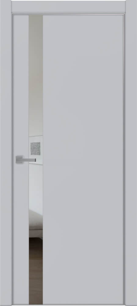 Дверь межкомнатная Tamburat 4104 остекленная с металлической кромкой Остекленная стекло зеркало серое цвет Манхэттен