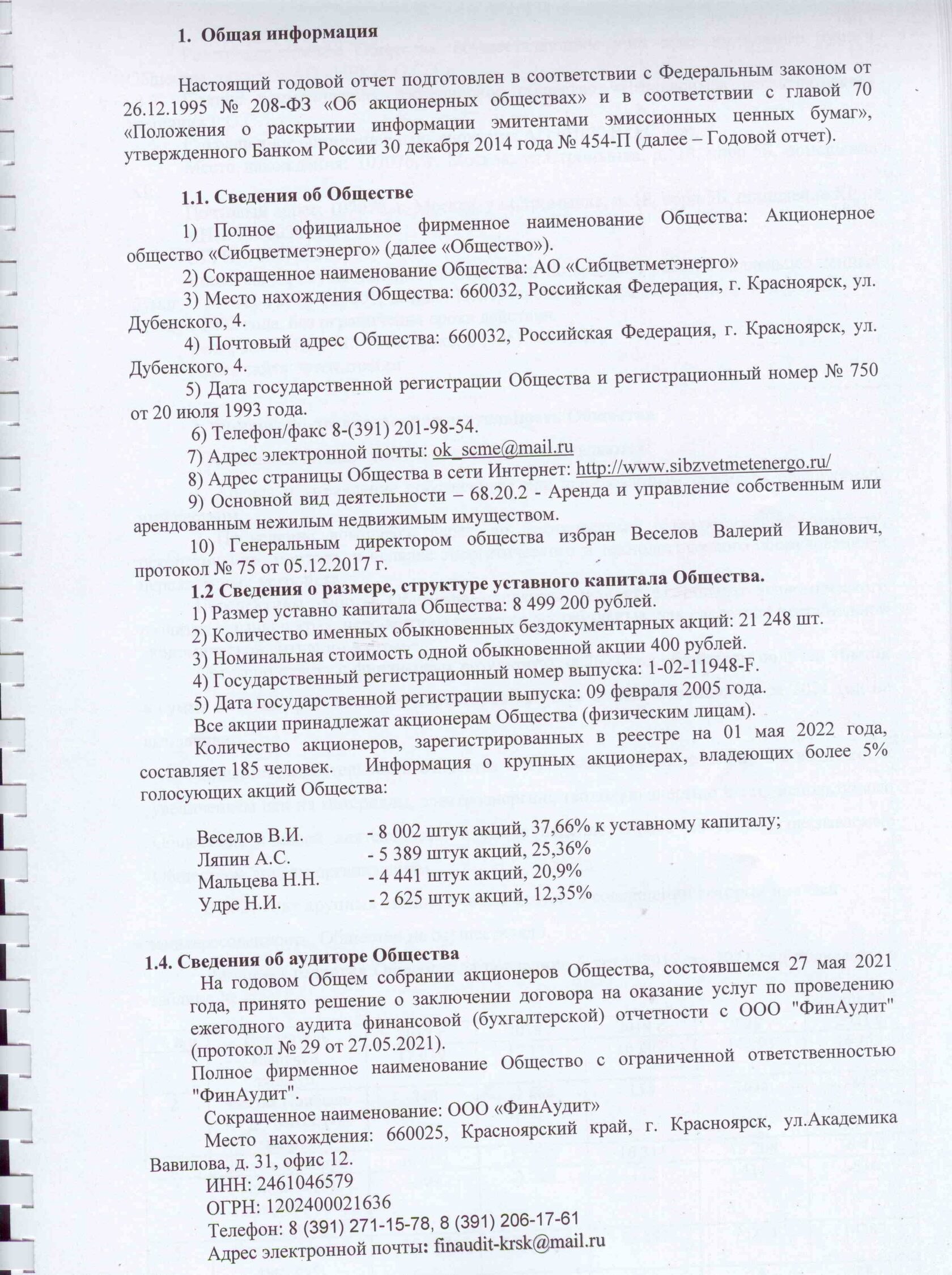 Годовой отчет акционерного общества 