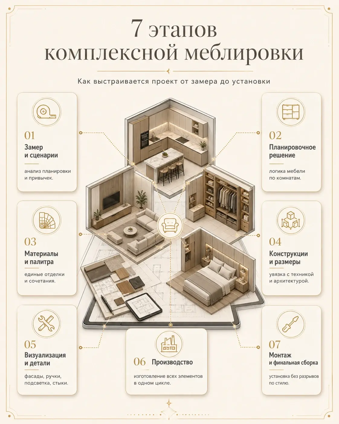 7 этапов комплексной меблировки Инфографика: 7 этапов комплексной меблировки квартиры