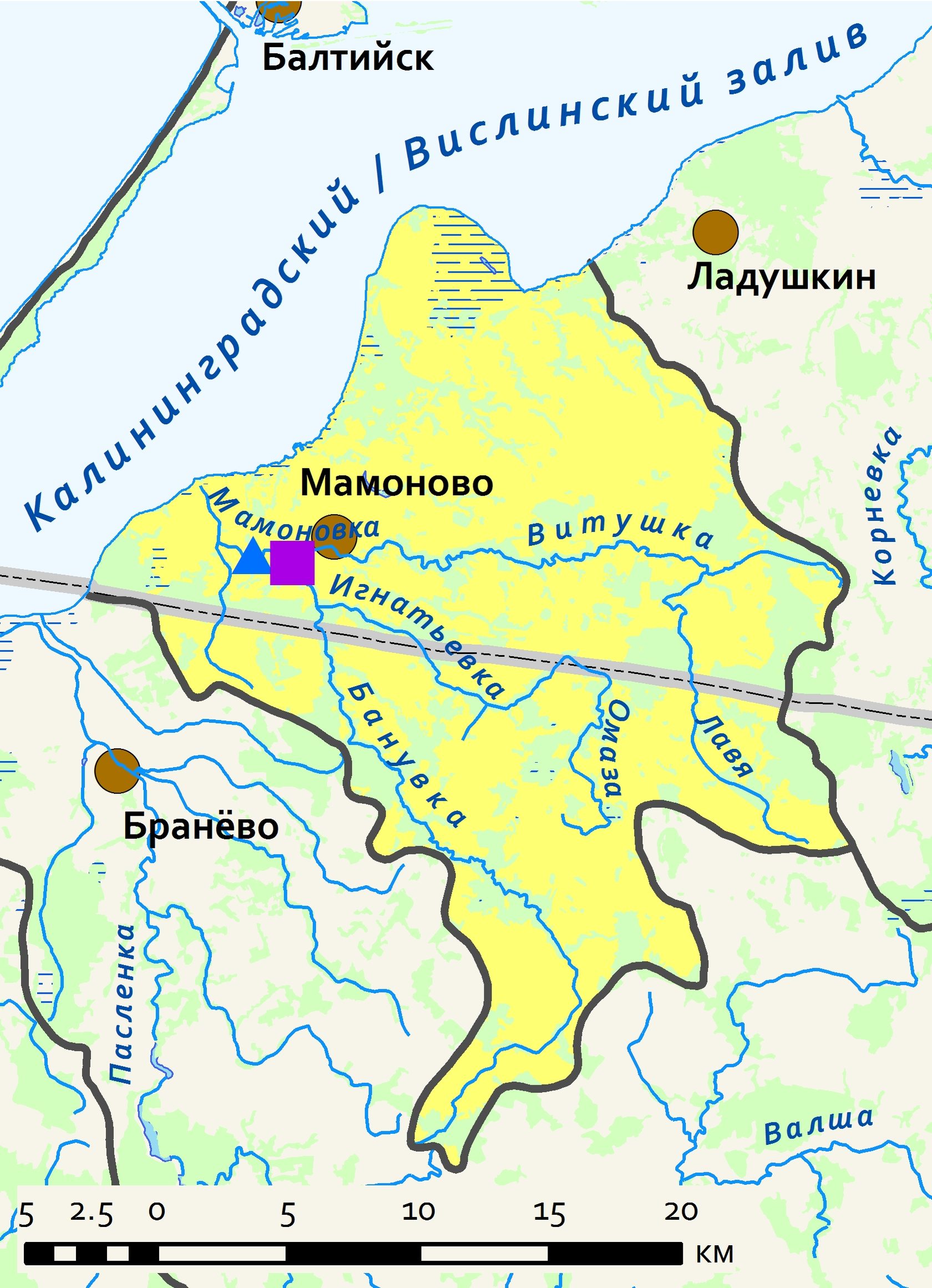 Схема бассейнов рек побережья Калининградского залива