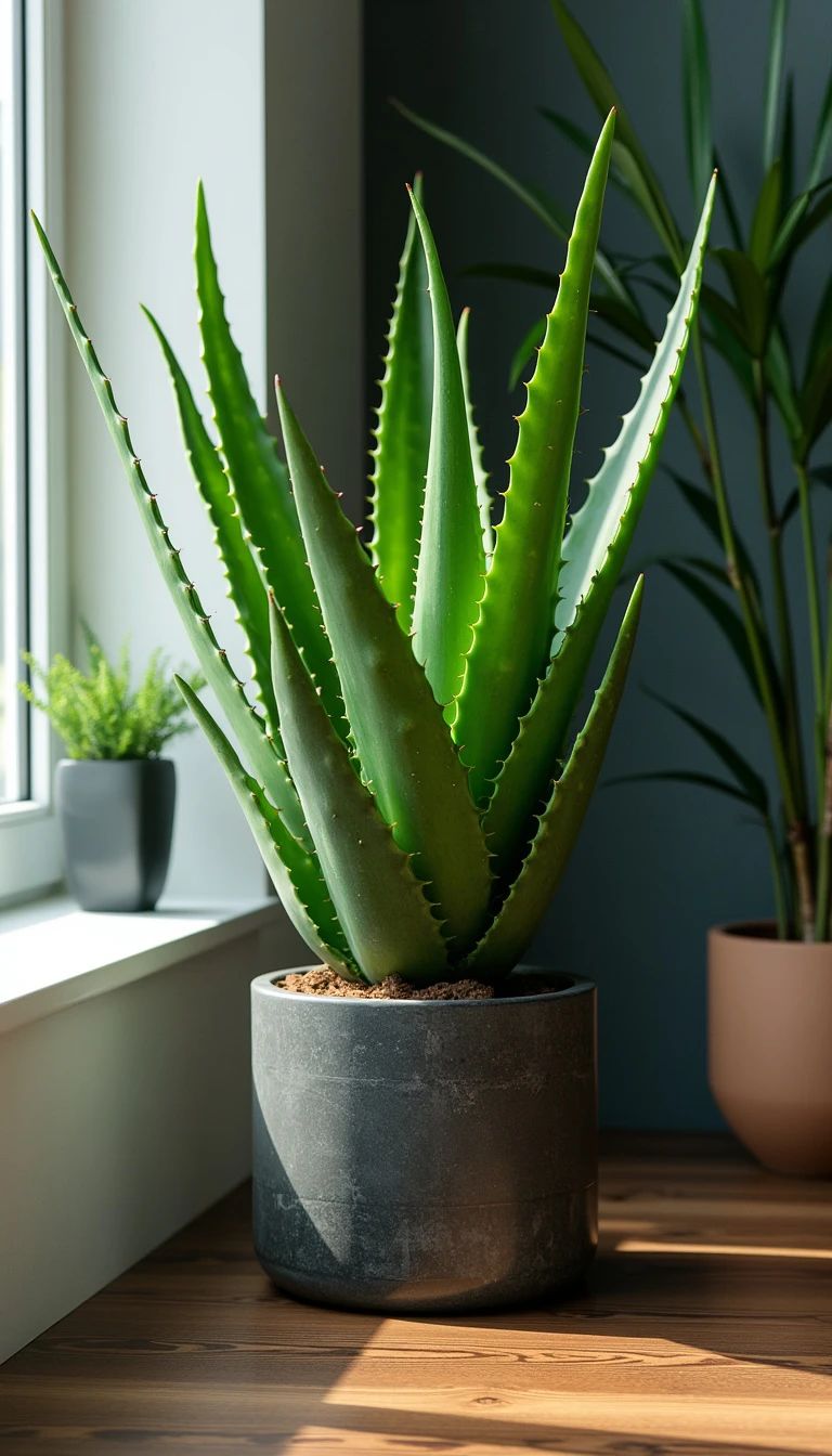Potted plant on wooden shelf