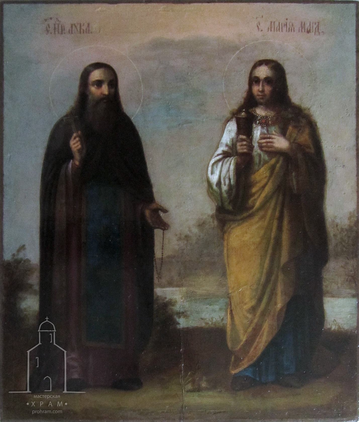 restoration, restoration of icons, restoration of icons stages,Icon of St. Luke and St. Mary Magdalene, late 19th century, oil.><meta itemprop=