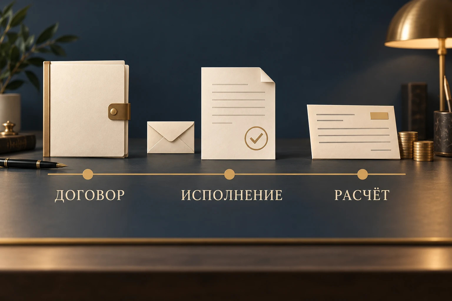 Концептуальная временная шкала договора, исполнения, платежа и переписки в уголовном деле бизнеса
