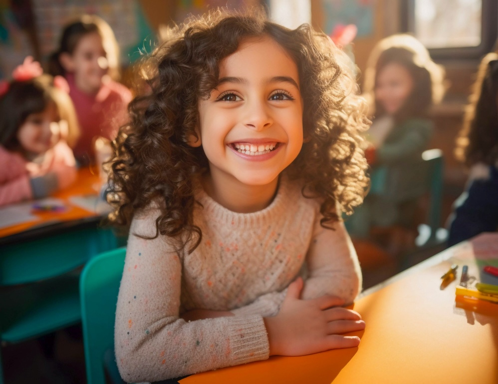 A schoolgirl is sitting on the lesson.