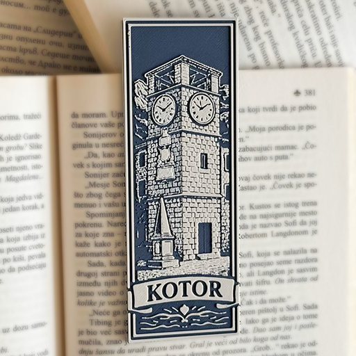 Bookmarker Kotor – suvenirski obeleživač za knjige sa motivom stare arhitekture i kule sa satom iz Crne Gore