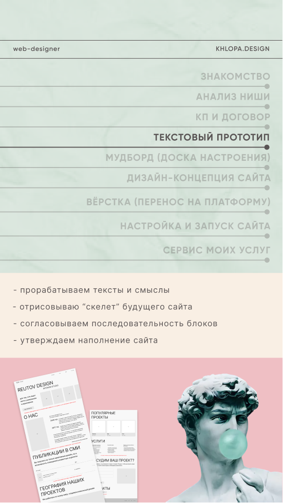 Веб-дизайн, сайт под ключ, этапы работ создания сайта, создание текстового прототипа