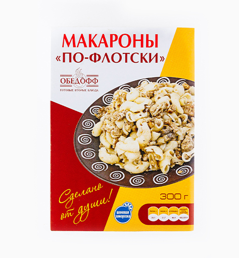 Макароны «По-флотски» от производителя Мерилен — замороженный полуфабрикат. Масса нетто: 300 гр.