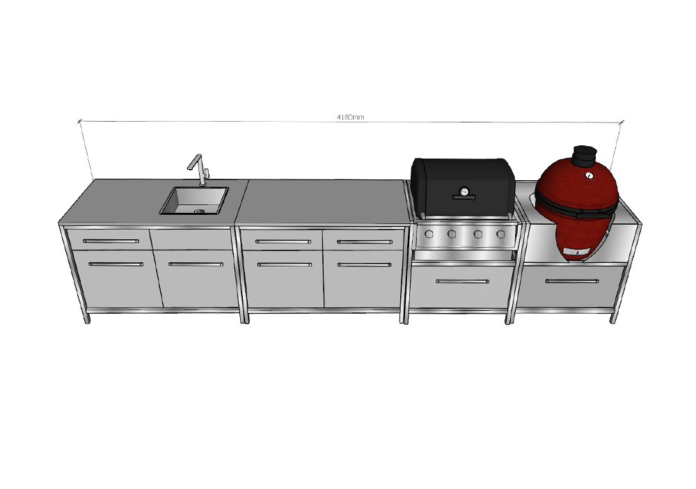 Кухня гриль собранная из различных модулей с размерами