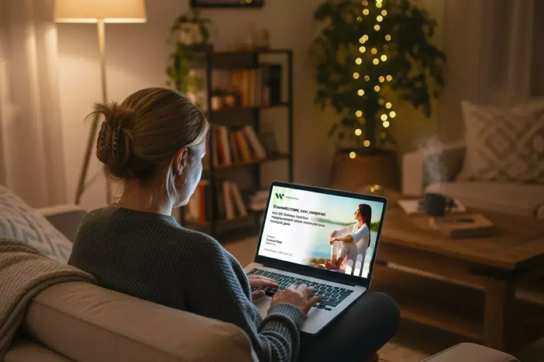 Амина Шнырёва смотрит вебинар WebWellness по теме продаж биорезонансных приборов