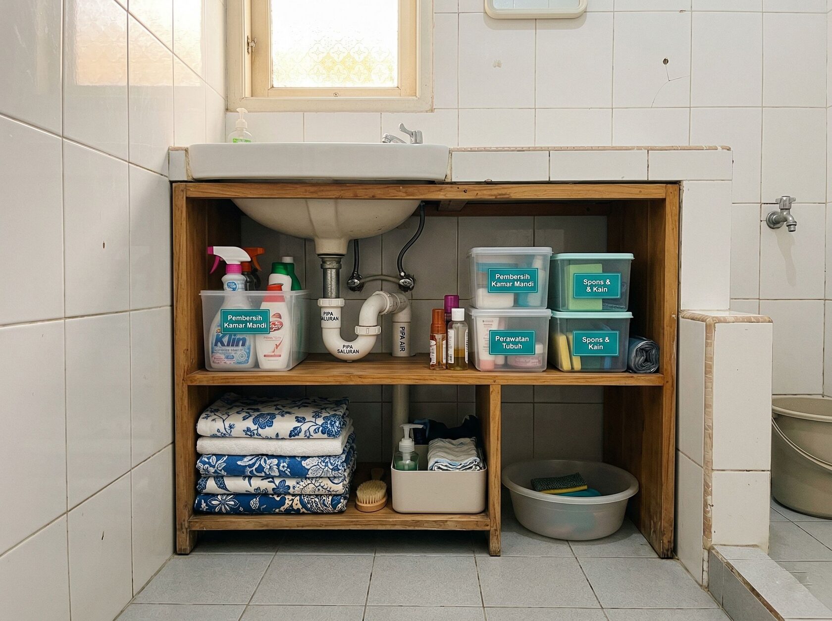 Organizer bawah wastafel dan kotak penyimpanan rumah kecil