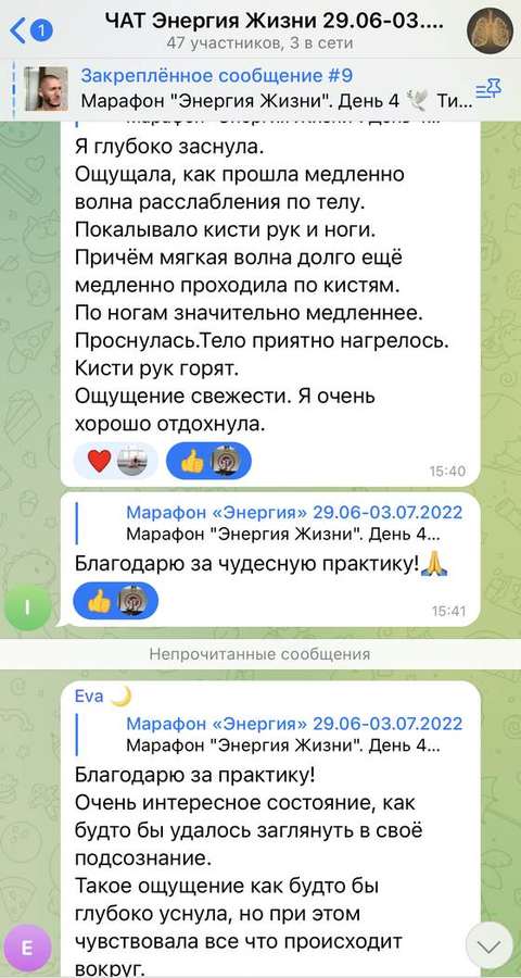 Скриншот переписки: Ирина и Ева, марафон «Энергия жизни»