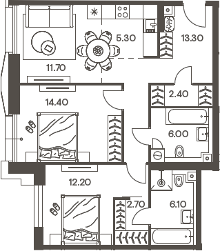 3-комн 78,0 м²