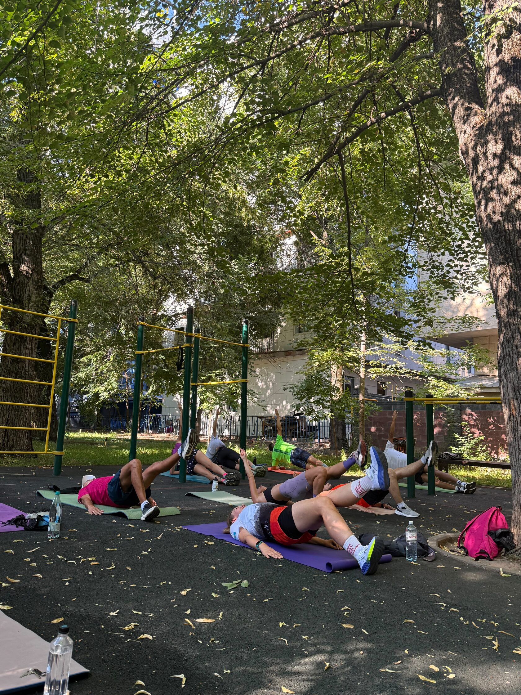 Упражнения на ковриках в парке