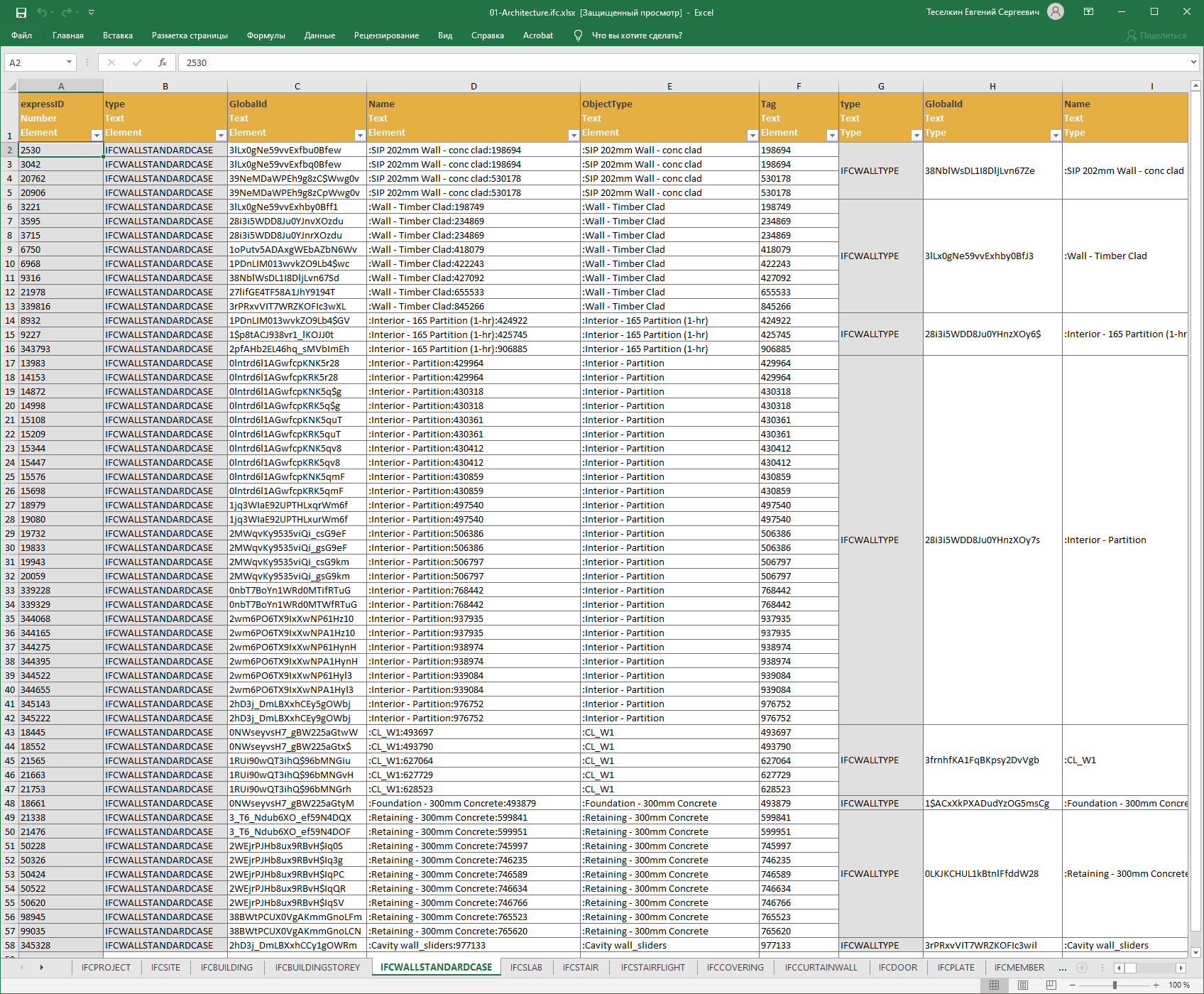 Пример экспортированного файла Excel из DiStellar