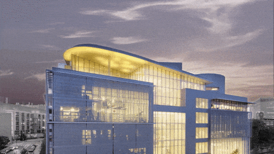 здание двигается вперед