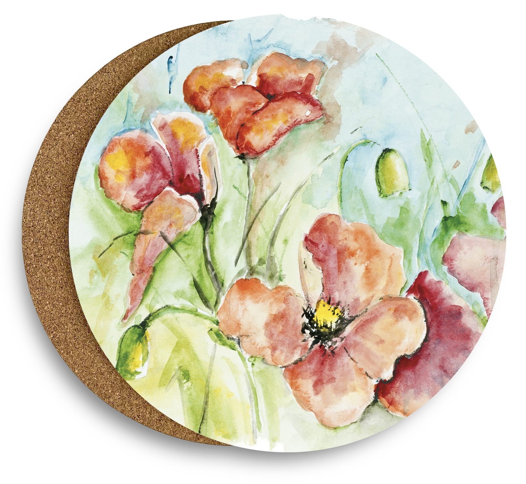 Салфетки сервировочные круглые "Маки акварель"