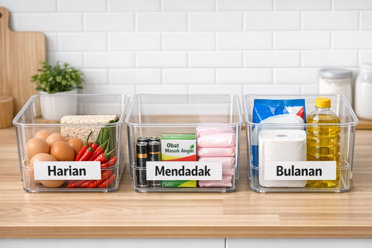 Pembagian kebutuhan belanja rumah tangga menjadi kategori harian, mendadak, dan bulanan agar lebih hemat