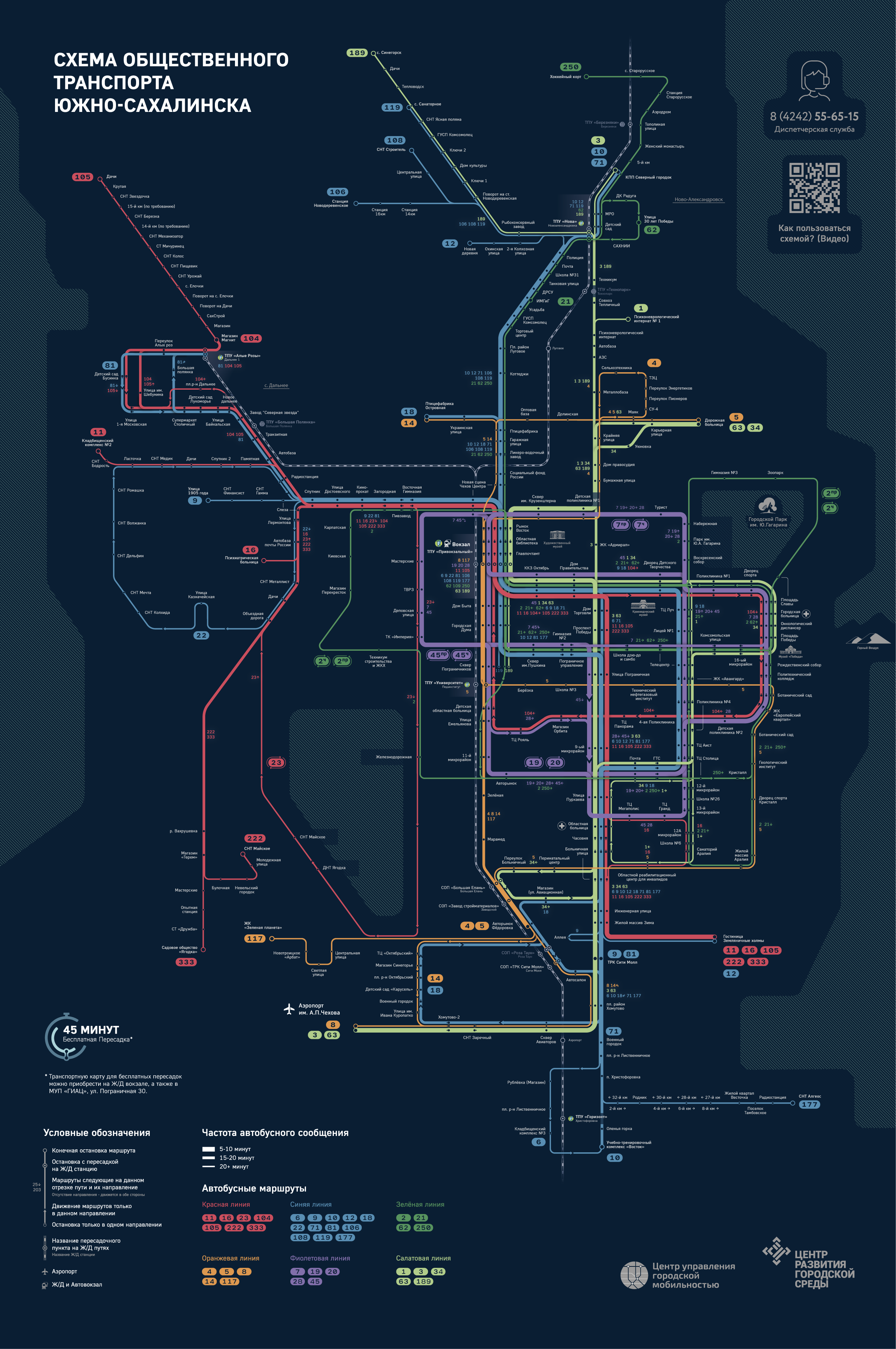 Схема общественного транспорта г. Южно-Сахалинск