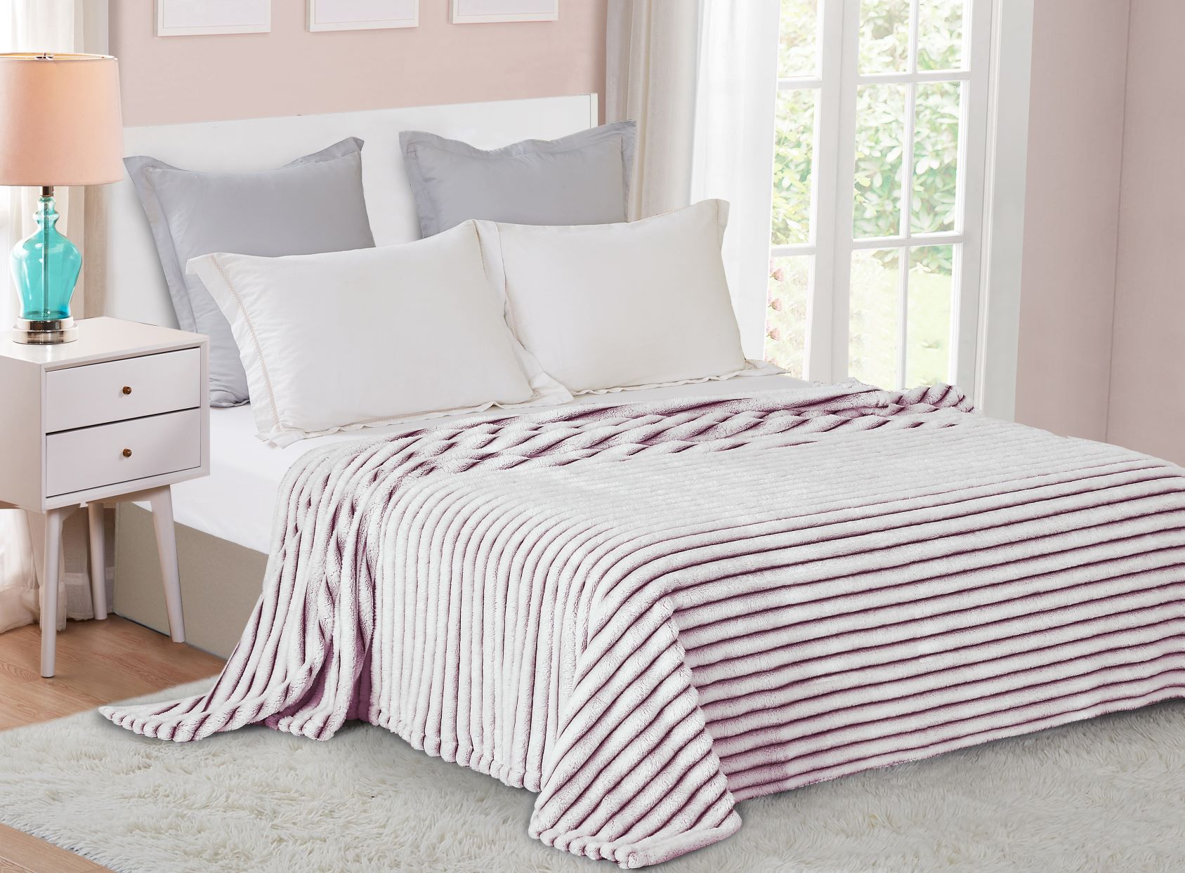 Плед Велсофт (Wellsoft) цвет Роза шиншилла полоска 2,5 см, арт 8855053ФП-053V