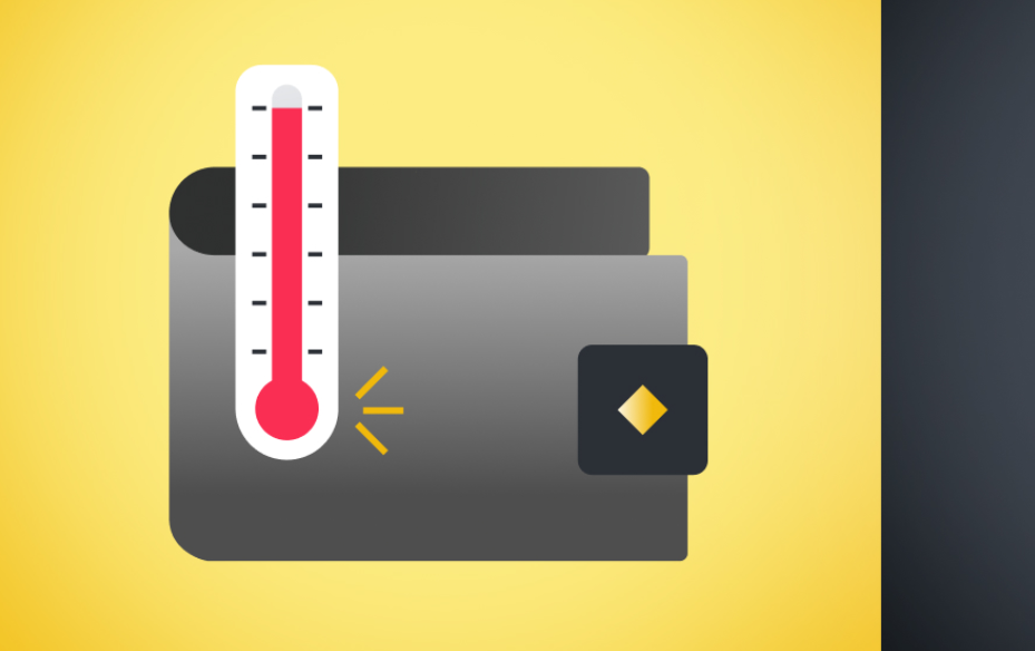 Illustration of a Binance hot wallet, with a thermometer on a yellow background